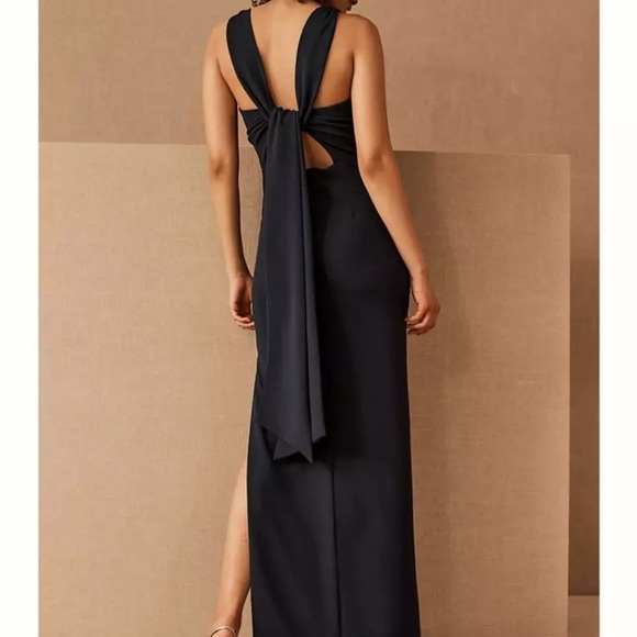 Anthropologie BHLDN Gown Women 8 Blue London Crepe Tie Back Slit Glam Maxi Dress - Picture 15 of 15